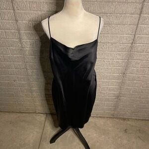 Express Womens Black Satin Cowl Neck Spaghetti Straps Slip Midi Dress Size Large